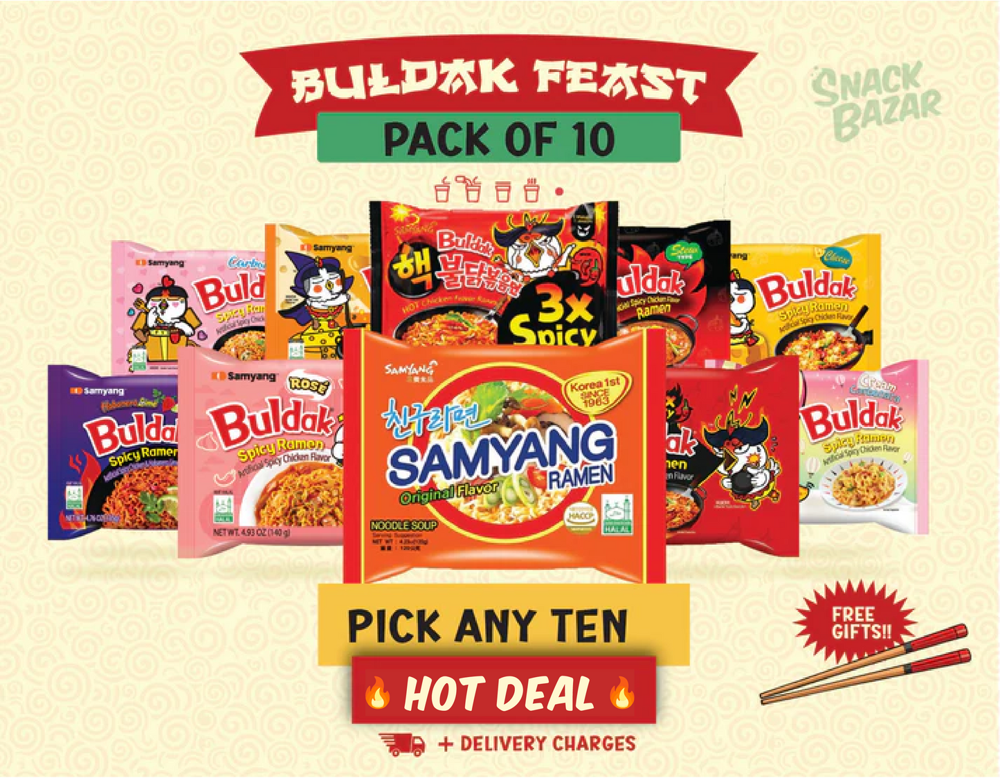 Buldak Feast Deal – Samyang Hot Chicken Ramen Mega Bundle (Pack of 10)
