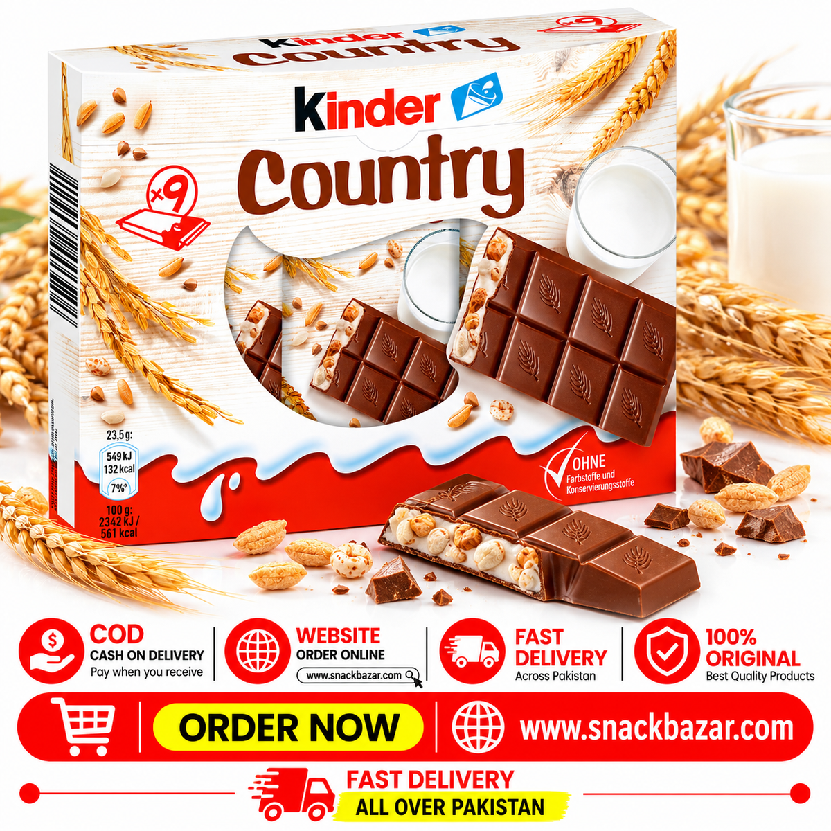 Kinder Country Milk Chocolate Bar Multipack 9 Pcs
