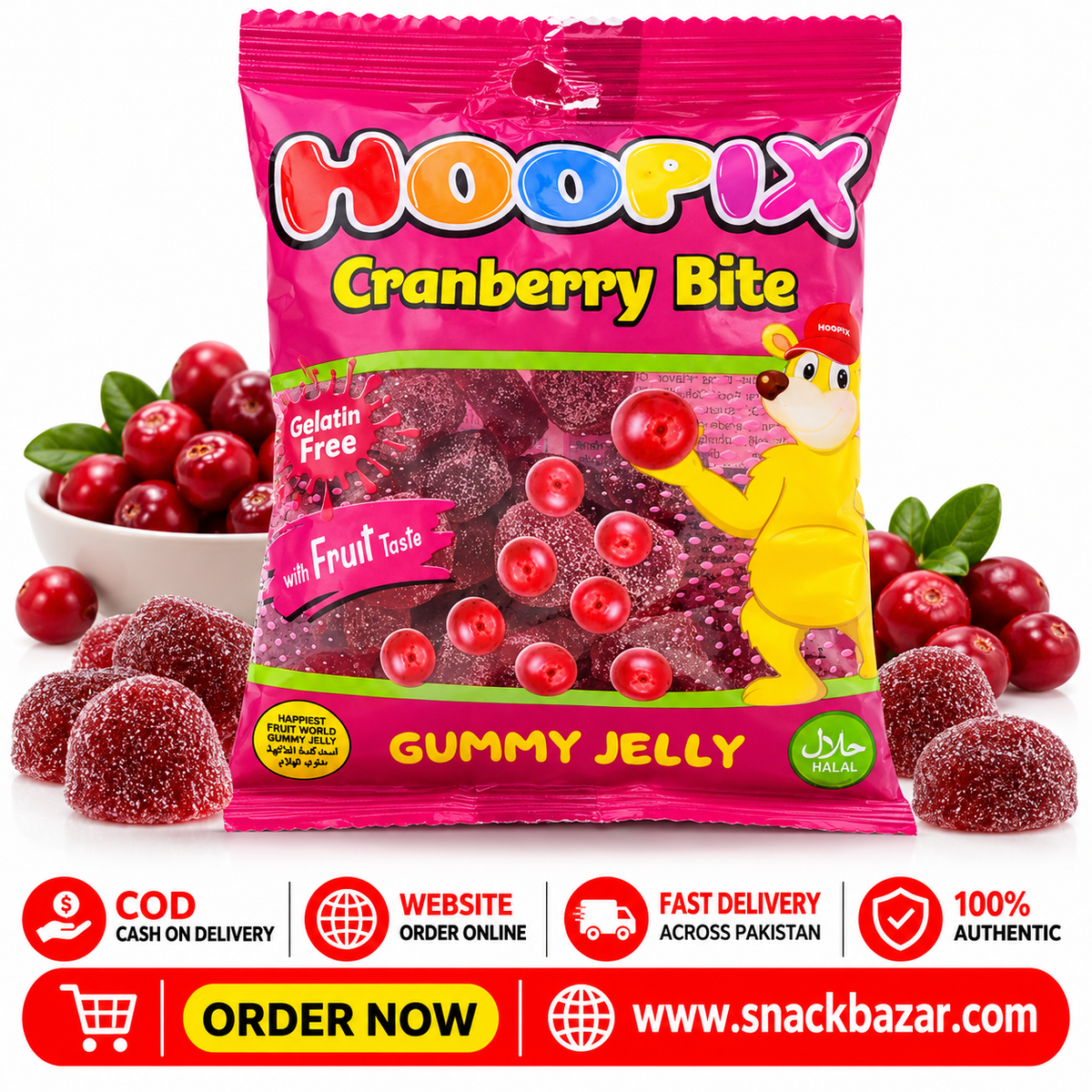 Hoopix Cranberry Bite Gummy Jelly – Gelatin Free