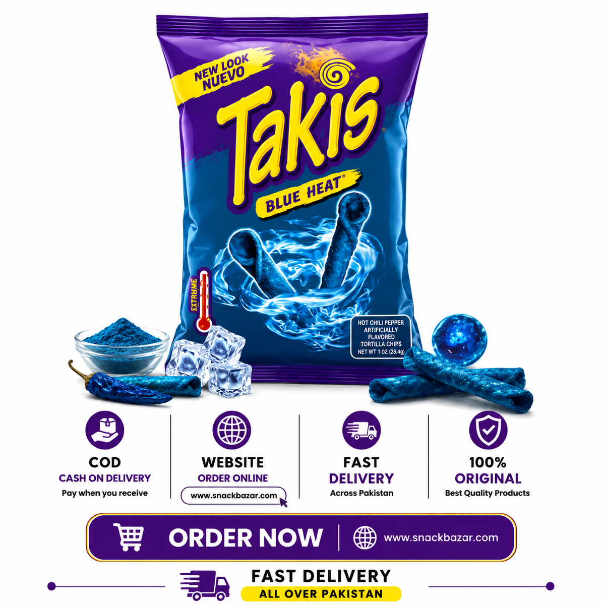 Takis Blue Heat 56g – Hot Chili Pepper Rolled Tortilla Chips