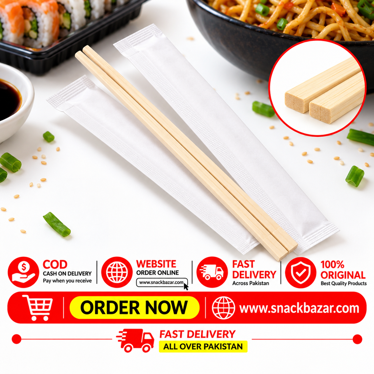 Disposable Wooden Chopsticks – Individually Wrapped Pair 5 pcs