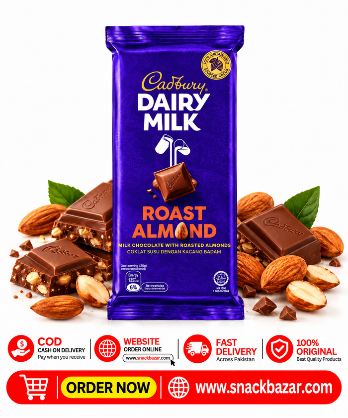 Cadbury Dairy Milk Roasted Almonds Chocolate Bar 130g – Imported