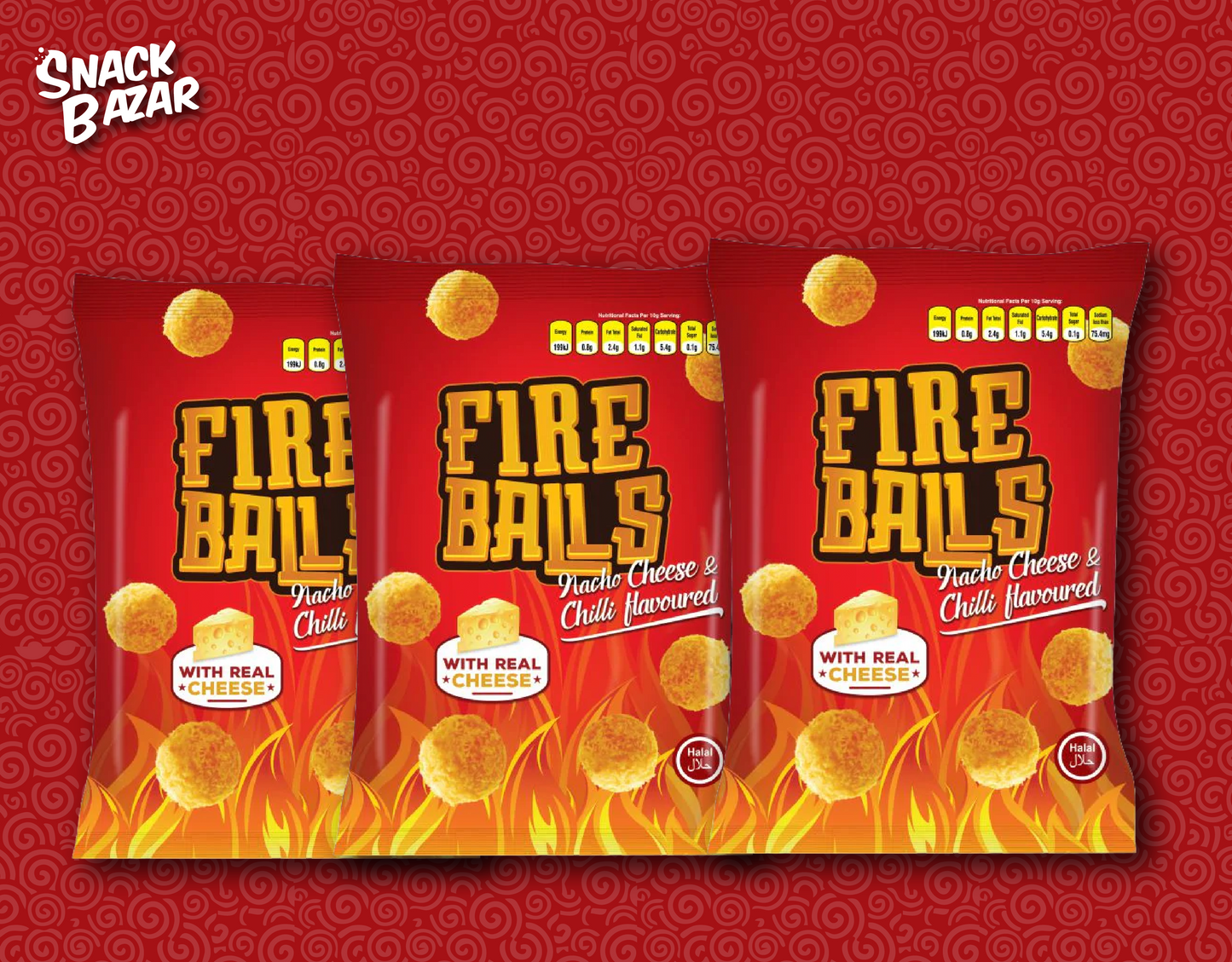 Fire Balls (1 Bag) Corn snacks with Cheese & Chilli flavoured