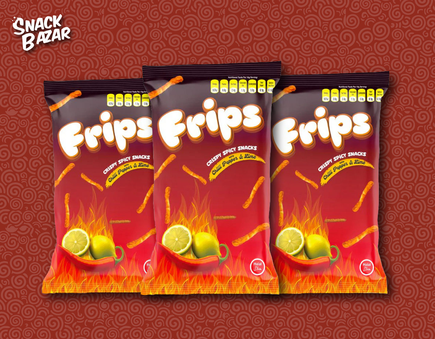Frips Crispy Spicy Snacks (1 Bag) With Chilli Pepper & Lime